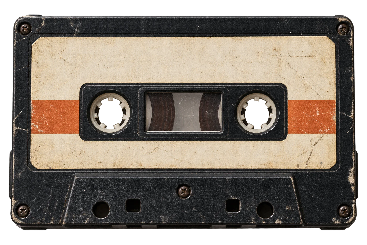 Worn analog cassette with a faded cream label